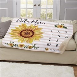 Personalized Sunflower Baby Monthly Milestone 50x60 Sherpa Blanket