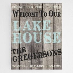 Personalized Wood Lake House Canvas Sign - 18" x 24"