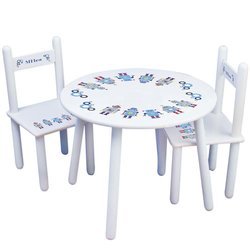 Personalized Wooden Round Table and Chairs Set - White
