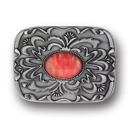 Pink Stone with Western Scroll Rhinestone Belt Buckle