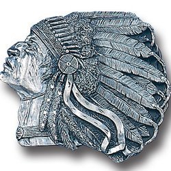 Pontiac Indian (Diamond Cut) Enameled Belt Buckle