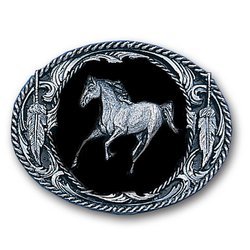 Running Horse (Diamond Cut) Enameled Belt Buckle