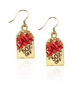 Sales Tag Charm Earrings in Gold