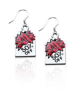 Sales Tag Charm Earrings in Silver