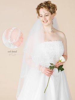 Scalloped Edge & Embroidery White Wedding Veil