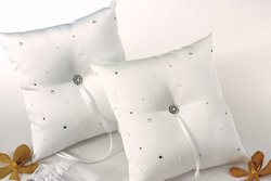 Scattered Pearls and Crystals Wedding Ring Pillow