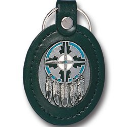 Shield and Feathers Leather Key Chain