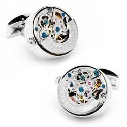 Silver Kinetic Watch Movement Cufflinks