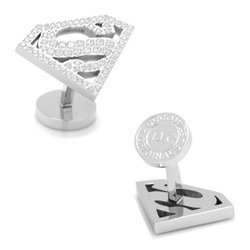 Stainless Steel White Pave Crystal Superman Cufflinks