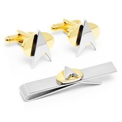 Star Trek Two Tone Delta Shield Cufflinks Tie Bar Gift Set