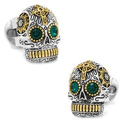 Sterling Silver and Gold Day of the Dead Skull Cufflinks