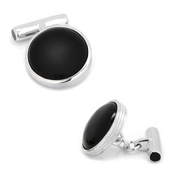 Sterling Silver Ribbed Onyx Cufflinks