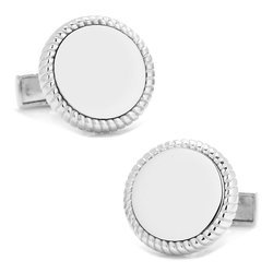 Sterling Silver Rope Border Engravable Round Cufflinks