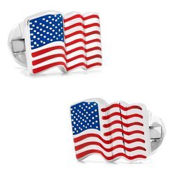 Sterling Silver Waving American Flag Cufflinks