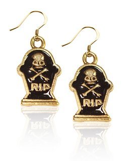 Tombstone with Skull Charm Earrings in Gold