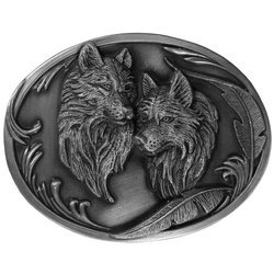 Two Wolves Antiqued Belt Buckle