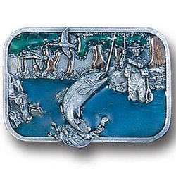 Wading Fisherman Enameled Belt Buckle