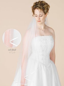 Wedding Veil with Satin Ribbon Edge & Scattered Pearl Border