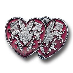 Western Double Heart Enameled Belt Buckle