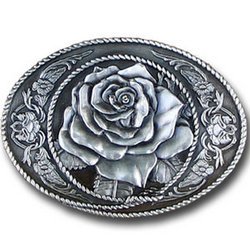 Western Rose Antiqued Belt Buckle