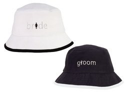 White and Black Bride and Groom Cotton Sun Hats