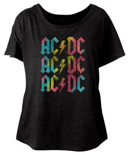 AC/DC Ladies Shirt Multicolor Band Logo Dolman Black T-Shirt