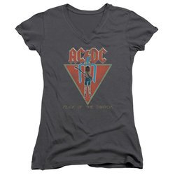 ACDC Juniors V Neck Shirt Flick Of The Switch Charcoal T-Shirt