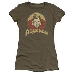 Aquaman Juniors Shirt Aqua Circle Olive Green T-Shirt