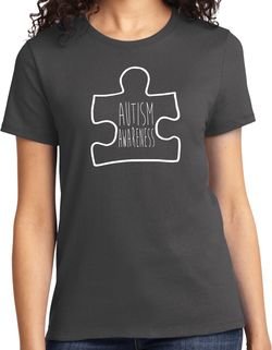 Autism Awareness White Puzzle Ladies T-shirt