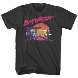 Baywatch Shirt Lifeguard Station Sunset Black T-Shirt