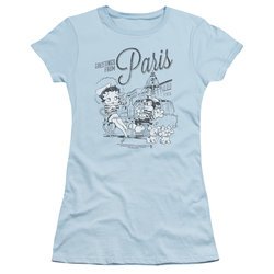 Betty Boop Juniors Shirt Greetings From Paris Light Blue T-Shirt