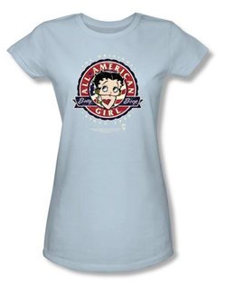 Betty Boop Juniors T-shirt All American Girl Light Blue Tee