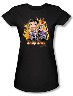 Betty Boop Juniors T-shirt Biker Flames Boop Black Tee