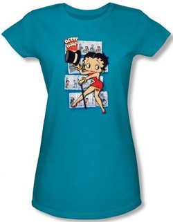 Betty Boop Juniors T-shirt Comic Strip Turquoise Tee Shirt