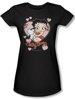 Betty Boop Juniors T-shirt Kiss Black Tee
