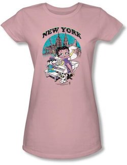 Betty Boop Juniors T-shirt Singing In New York Pink Tee