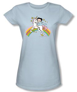 Betty Boop Juniors T-shirt Unicorn And Rainbows Light Blue Tee
