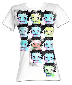 Betty Boop Juniors T-shirt Warhol-Esqe Faces White Tee Shirt