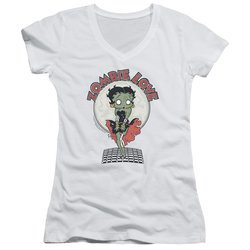 Betty Boop Juniors V Neck Shirt Breezy Zombie Love White T-Shirt