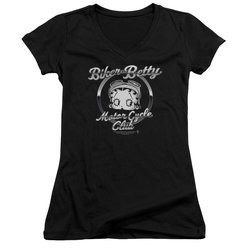 Betty Boop Juniors V Neck Shirt Chromed Logo Black T-Shirt