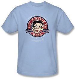 Betty Boop Kids T-shirt All American Girl Youth Light Blue Tee Shirt