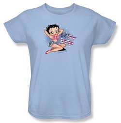 Betty Boop Ladies T-shirt All American Girl Light Blue Tee Shirt