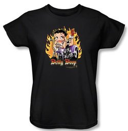 Betty Boop Ladies T-shirt Biker Flames Boop Black Tee Shirt