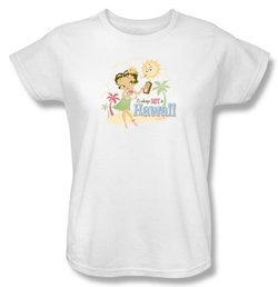 Betty Boop Ladies T-shirt Hot In Hawaii White Tee Shirt