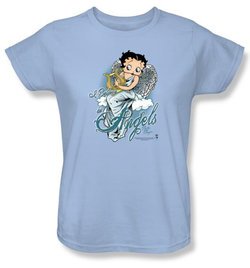 Betty Boop Ladies T-shirt I Believe In Angels Light Blue Tee Shirt
