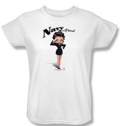 Betty Boop Ladies T-shirt Navy Boop White Tee Shirt