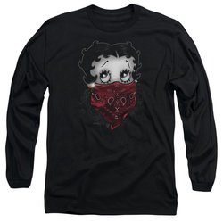 Betty Boop Long Sleeve Shirt Bandana & Roses Black Tee T-Shirt