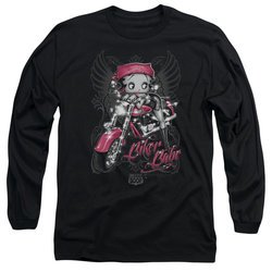 Betty Boop Long Sleeve Shirt Biker Babe Black Tee T-Shirt