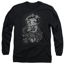 Betty Boop Long Sleeve Shirt Fashion Roses Black Tee T-Shirt