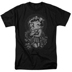 Betty Boop Shirt Fashion Roses Black Tee T-Shirt